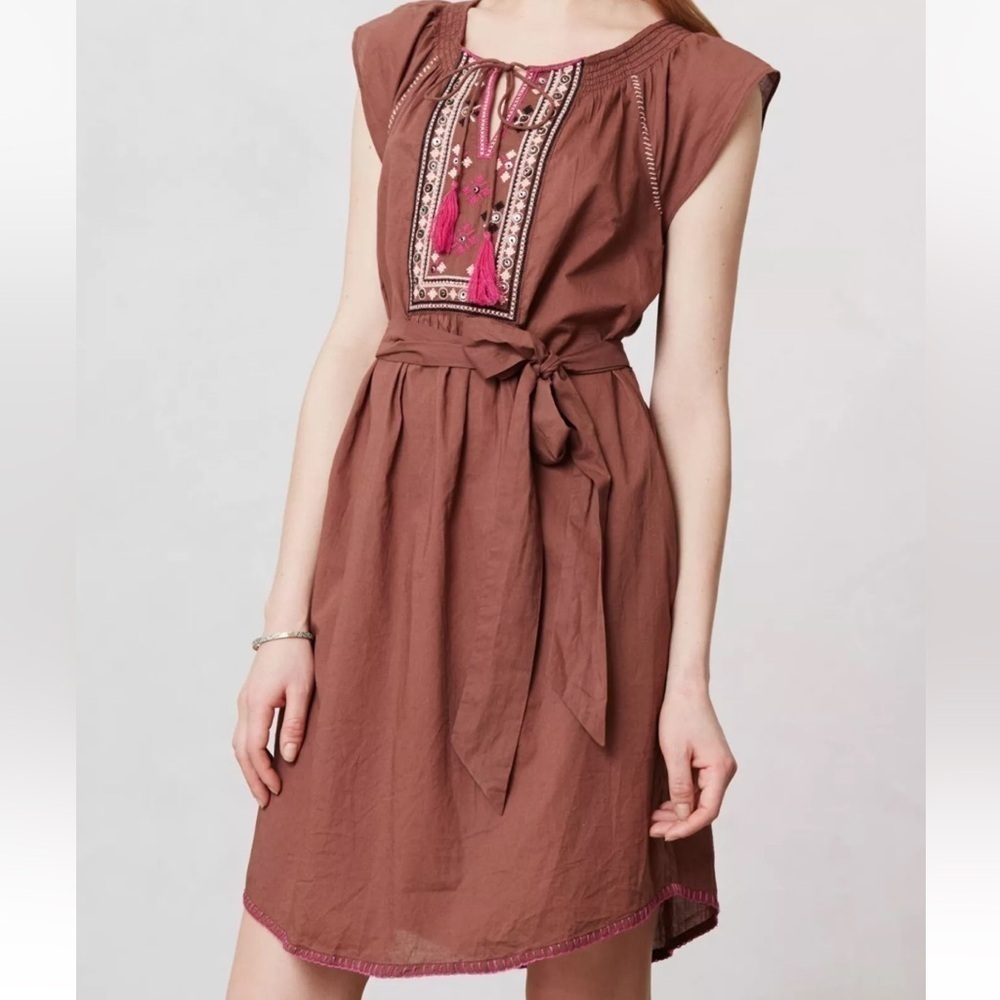Maeve Anthropologie Marbella Tunic Cotton Embroidered Pink Sundress Size 2